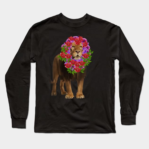 Lion with flower head, Love Lions, Big Cat Long Sleeve T-Shirt by dukito